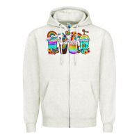 Oatmeal Heather rainbow coffee cups Zipper Hoodie - texasbilliewilder