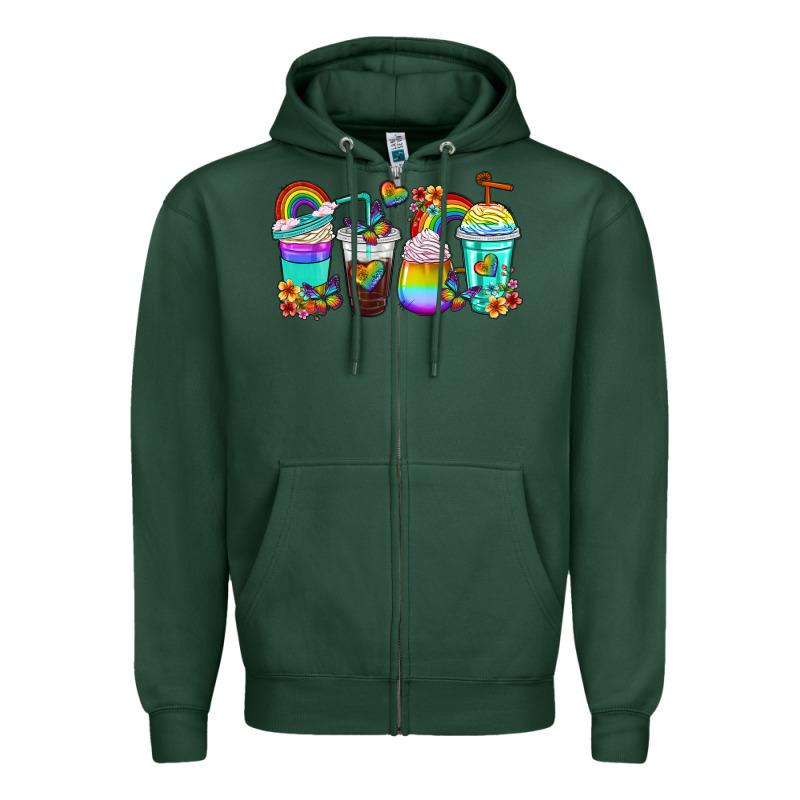 Rainbow Coffee Cups Zipper Hoodie by texasbilliewilder | Teevron
