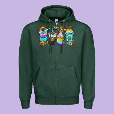 Zipper Hoodie rainbow coffee cups
