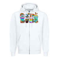 White rainbow coffee cups Zipper Hoodie - texasbilliewilder