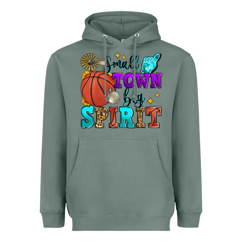 Small Town Big Spirit Basketball Heavyweight Hoodie by Zillion Design Studio | Teevron