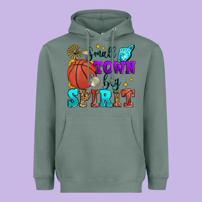 Small Town Big Spirit Basketball Heavyweight Hoodie Designed By Zillion Design Studio