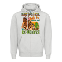 Dove Grey raising hell with the hippies and the cowboys Zipper Hoodie - texasbilliewilder