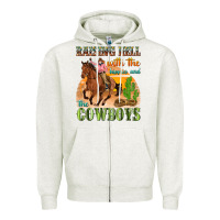 Oatmeal Heather raising hell with the hippies and the cowboys Zipper Hoodie - texasbilliewilder