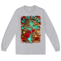 Moon Dust he is risen cross with roses background Long Sleeve Tee - BarkalooDesign
