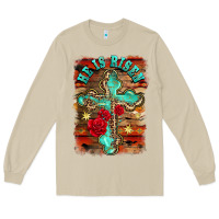 Mushroom he is risen cross with roses background Long Sleeve Tee - BarkalooDesign