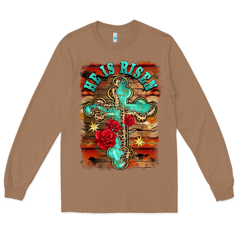 He Is Risen Cross With Roses Background Long Sleeve Tee by BarkalooDesign | Teevron