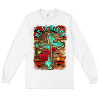 White he is risen cross with roses background Long Sleeve Tee - BarkalooDesign