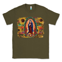 Army Green Sunflower Lady Of Guadalupe Distressed Background Classic Tee - RanaPortraitStore