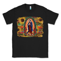 Black Sunflower Lady Of Guadalupe Distressed Background Classic Tee - RanaPortraitStore