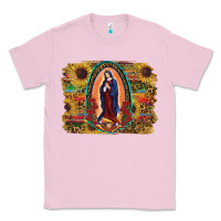 Bubblegum Pink Sunflower Lady Of Guadalupe Distressed Background Classic Tee - RanaPortraitStore
