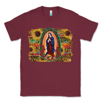 Burgundy Sunflower Lady Of Guadalupe Distressed Background Classic Tee - RanaPortraitStore