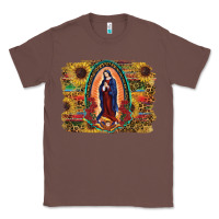 Chestnut Sunflower Lady Of Guadalupe Distressed Background Classic Tee - RanaPortraitStore