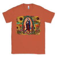 Copper Sunflower Lady Of Guadalupe Distressed Background Classic Tee - RanaPortraitStore