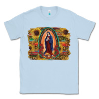 Dusty Blue Sunflower Lady Of Guadalupe Distressed Background Classic Tee - RanaPortraitStore
