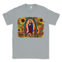 Heather Grey Sunflower Lady Of Guadalupe Distressed Background Classic Tee - RanaPortraitStore