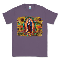 Lavender Sunflower Lady Of Guadalupe Distressed Background Classic Tee - RanaPortraitStore