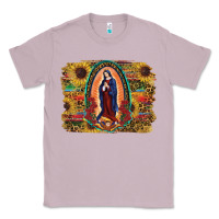 Lilac Sunflower Lady Of Guadalupe Distressed Background Classic Tee - RanaPortraitStore