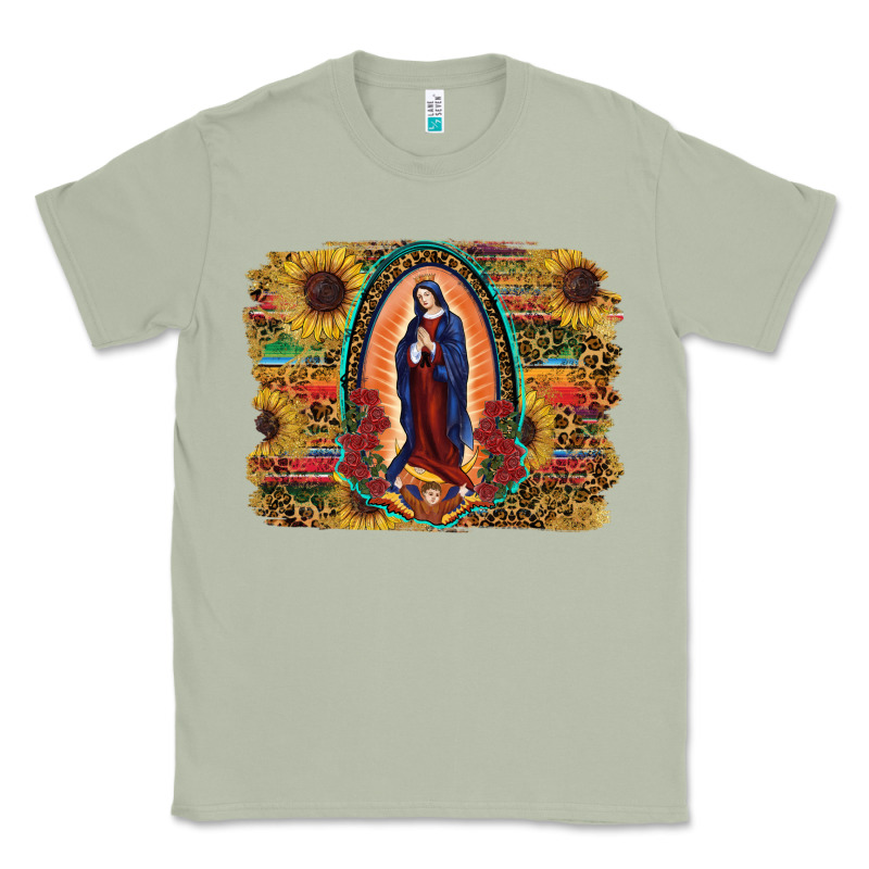 Sunflower Lady Of Guadalupe Distressed Background Classic Tee by RanaPortraitStore | Teevron