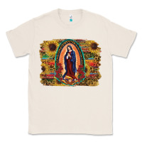 Natural Sunflower Lady Of Guadalupe Distressed Background Classic Tee - RanaPortraitStore