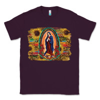 Plum Sunflower Lady Of Guadalupe Distressed Background Classic Tee - RanaPortraitStore