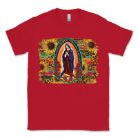 Red Sunflower Lady Of Guadalupe Distressed Background Classic Tee - RanaPortraitStore
