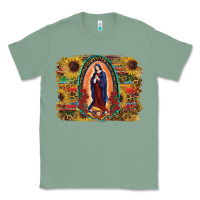 Sage Sunflower Lady Of Guadalupe Distressed Background Classic Tee - RanaPortraitStore