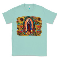 Seafoam Sunflower Lady Of Guadalupe Distressed Background Classic Tee - RanaPortraitStore
