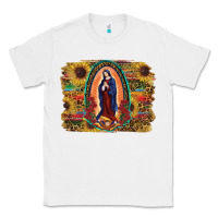 White Sunflower Lady Of Guadalupe Distressed Background Classic Tee - RanaPortraitStore