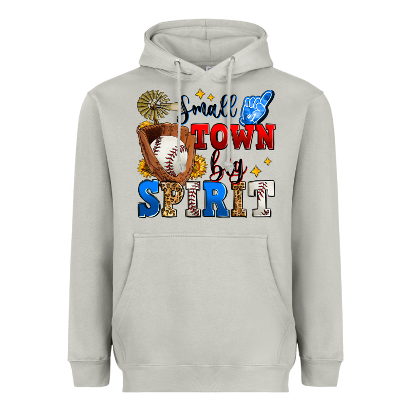 Small Town Big Spirit Baseball Heavyweight Hoodie by Zillion Design Studio | Teevron