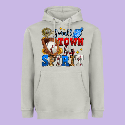 Small Town Big Spirit Baseball Heavyweight Hoodie Designed By Zillion Design Studio