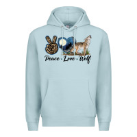 Blue Mist Peace Love Wolf Premium Hoodie - LillyAllenDesigns