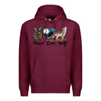 Burgundy Peace Love Wolf Premium Hoodie - LillyAllenDesigns