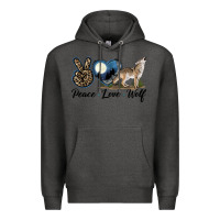 Charcoal Heather Peace Love Wolf Premium Hoodie - LillyAllenDesigns
