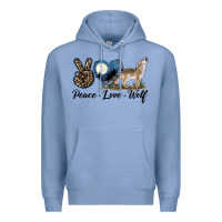 Colony Blue Peace Love Wolf Premium Hoodie - LillyAllenDesigns