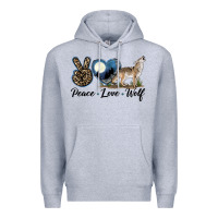 Heather Grey Peace Love Wolf Premium Hoodie - LillyAllenDesigns
