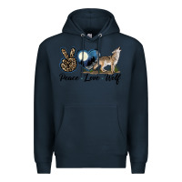 Navy Peace Love Wolf Premium Hoodie - LillyAllenDesigns