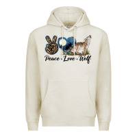 Oatmeal Heather Peace Love Wolf Premium Hoodie - LillyAllenDesigns