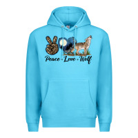 Ocean Blue Peace Love Wolf Premium Hoodie - LillyAllenDesigns