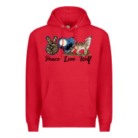 Red Peace Love Wolf Premium Hoodie - LillyAllenDesigns