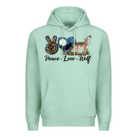 Seafoam Peace Love Wolf Premium Hoodie - LillyAllenDesigns