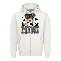 Oatmeal Heather mess mini messy bun Zipper Hoodie - Zillion Design Studio