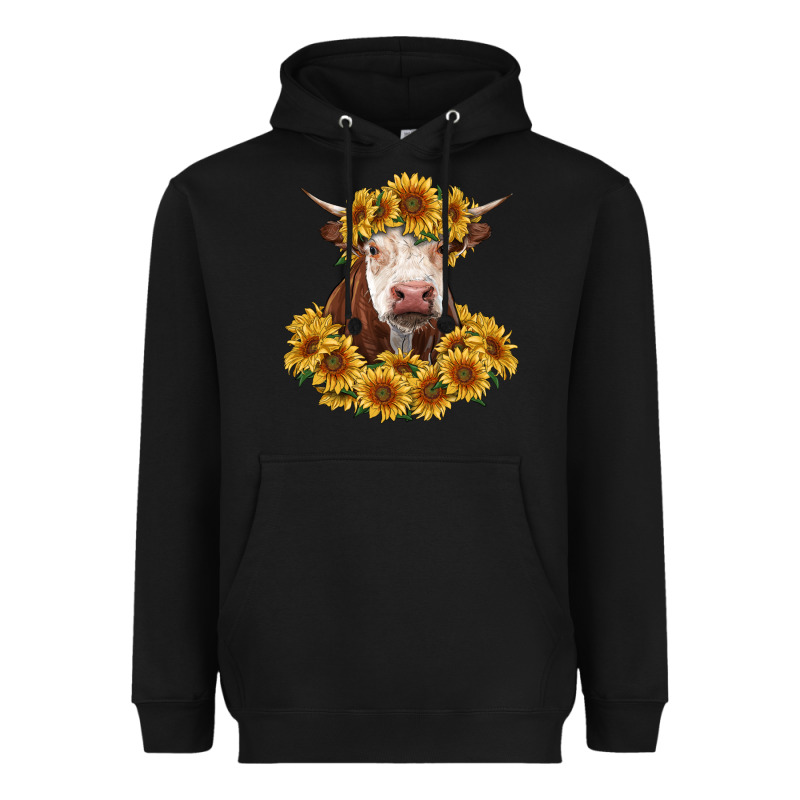 Hereford Cow With Sunflowers Heavyweight Hoodie by RanaPortraitStore | Teevron