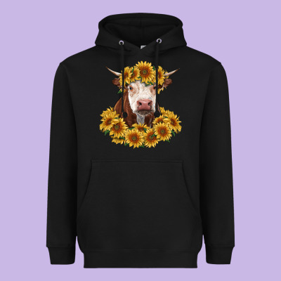 Hereford Cow With Sunflowers Heavyweight Hoodie Designed By Ranaportraitstore