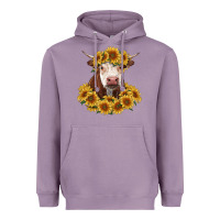 Lavender hereford cow with sunflowers Heavyweight Hoodie - RanaPortraitStore