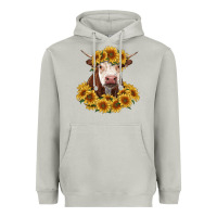 Moon Dust hereford cow with sunflowers Heavyweight Hoodie - RanaPortraitStore