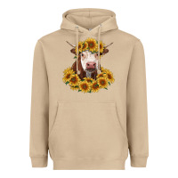 Mushroom hereford cow with sunflowers Heavyweight Hoodie - RanaPortraitStore