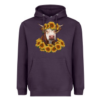 Plum hereford cow with sunflowers Heavyweight Hoodie - RanaPortraitStore