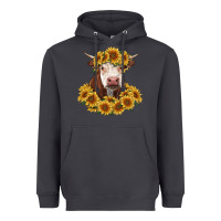 Smoke hereford cow with sunflowers Heavyweight Hoodie - RanaPortraitStore