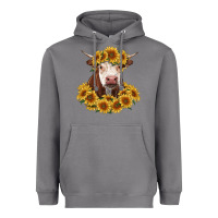 Storm hereford cow with sunflowers Heavyweight Hoodie - RanaPortraitStore